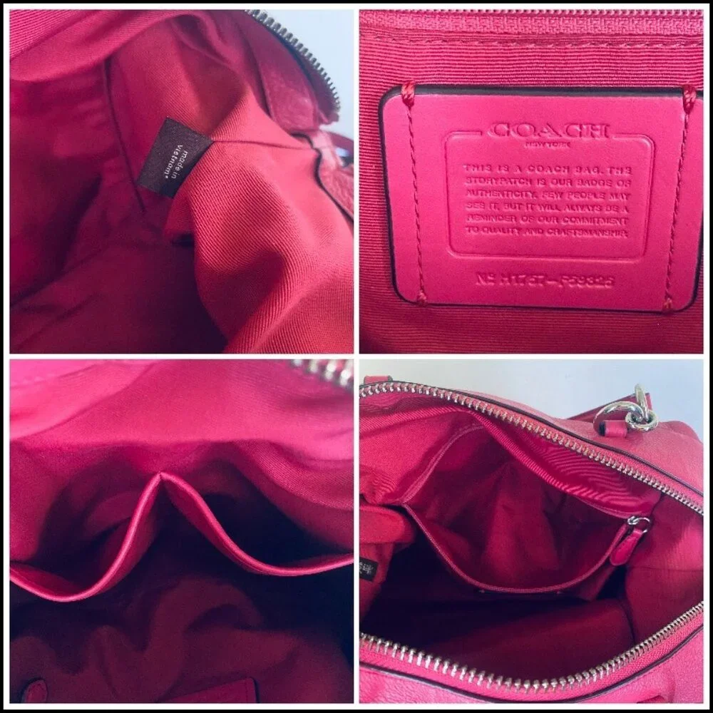 Coach Fuchsia Pink Pebbled Leather Lenox Tote Bag With Detachable Strap - Picture 4 of 16